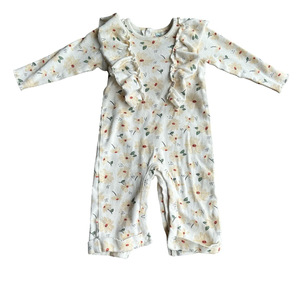 Charlotte & Star One -Piece Jumpsuit Size 6-9M Cream Floral Print Crew Neck